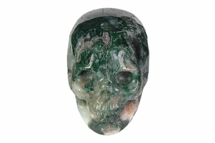 Realistic, Polished Moss Agate Skull #116552